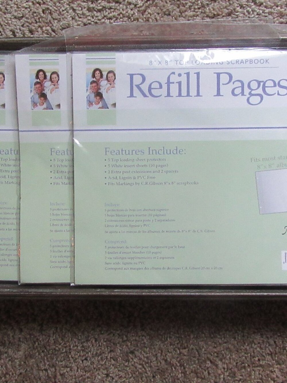 3 New unopened packs of 8x8 in. Top Loading Scrapbook Refill Pages 15 total pgs